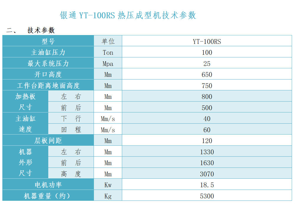銀通雙層熱壓機技術參數(shù)